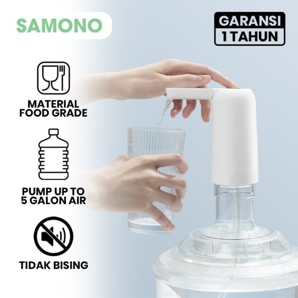 Pompa Air Galon Elektrik Samono SW-CQ04 - Putih, Tanpa Suara, Baterai Tahan Lama, Mudah Dibersihkan