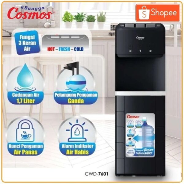 Dispenser Galon Bawah Cosmos CWD7601 dengan 3 Tombol Kran, Hot Fresh Cold