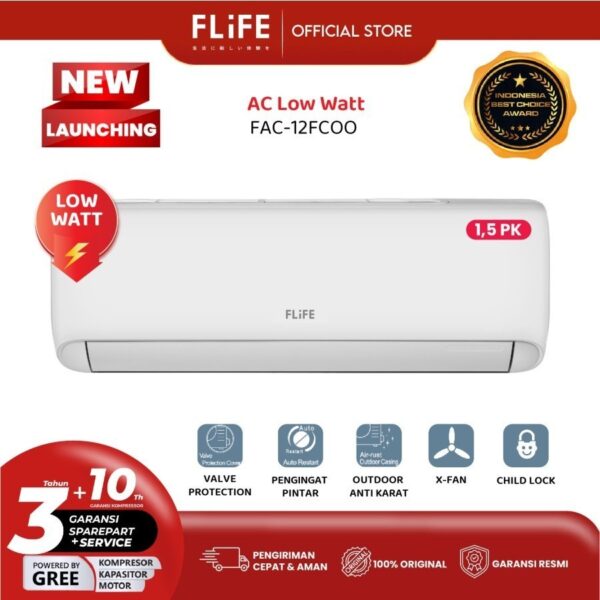id-11134201-7r98y-ly3neumf9zok6e FLIFE AC Low Watt 1.5 PK - FAC-12FCOO - Putih (Unit Indoor & Outdoor) 1.5PK SPLIT