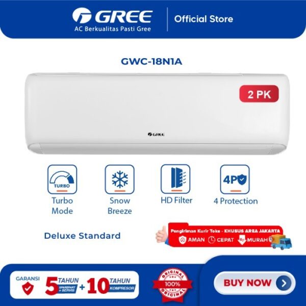 sg-11134201-7rd4o-m7s5nn6uxwh3c3 GREE AC DELUXE STANDARD N1 Series - 2PK - GWC-18N1 - KOMPRESSOR BLACK DIAMOND FIN - PUTIH (Indoor-Outdoor)