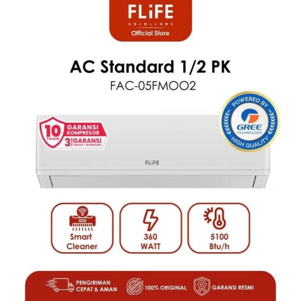 sg-11134201-7rdw5-mcsvisq79etc8c FLIFE Air Conditioner / AC 1/2pk - Standar 360W - Turbo Mode - LED Display - Smart Cleaner - Model FAC-05FMOO2 1/2 pk 0.5