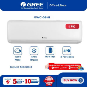 GREE AC DELUXE STANDARD N1 Series - 1 PK - GWC-09N1 - KOMPRESSOR BLACK DIAMOND FIN 09N1A N1A- PUTIH (Indoor-Outdoor) 1PK