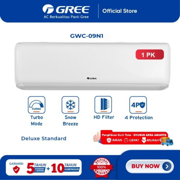 sg-11134201-81zw2-mift2i25cm4g25 GREE AC DELUXE STANDARD N1 Series - 1 PK - GWC-09N1 - KOMPRESSOR BLACK DIAMOND FIN 09N1A N1A- PUTIH (Indoor-Outdoor) 1PK