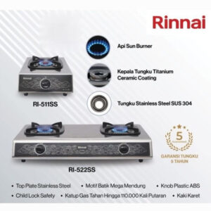1 Kompor Gas Rinnai Ri 522 ss Ri522ss Stainless 2 Tungku 522SS RI522