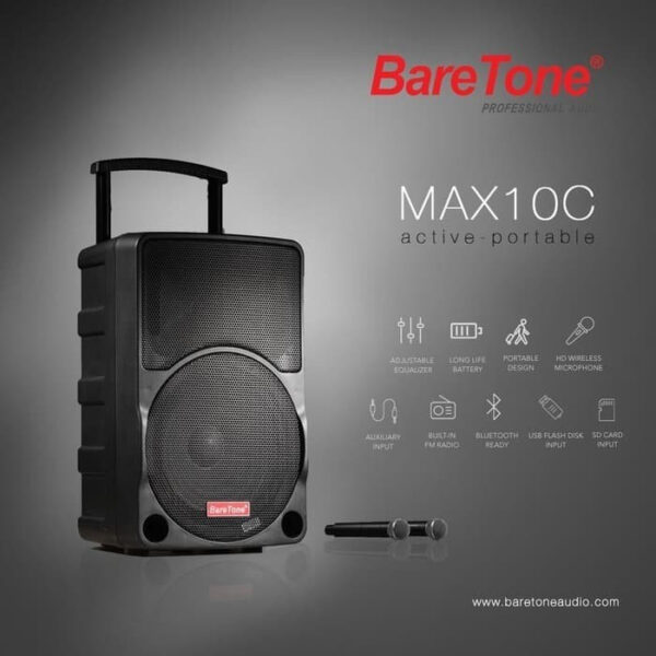 Speaker portable karaoke free 2 mic wireless Baretone MAX 10 C max10c 10 INCH 10 Inch