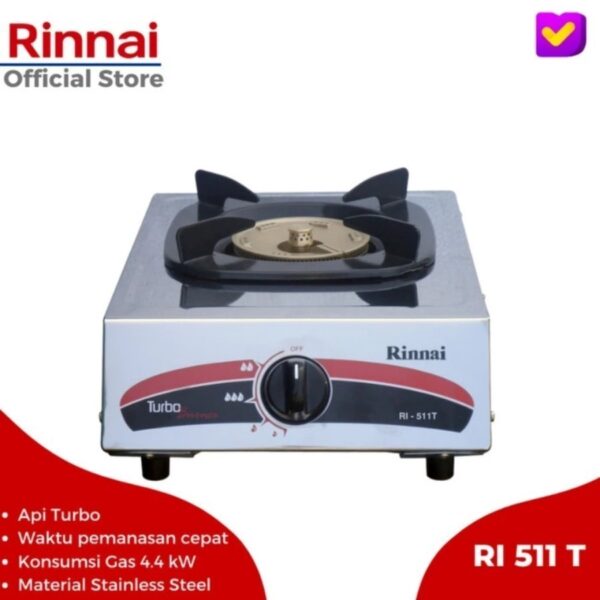 RINNAI RI-511T KOMPOR GAS 1 TUNGKU API TURBO RI 511 T BODY STAINLESS SATU TUNGKU