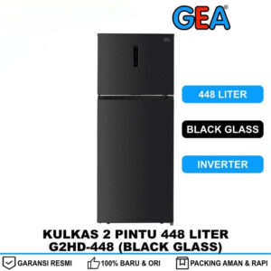 GEA Kulkas 2 Pintu 448 Liter Inverter - No Frost G2HD-448 - BLACK GLASS Lemari Es