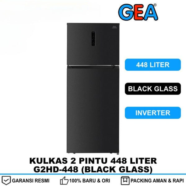 sg-11134201-820l6-mnjna5szbm6eba GEA Kulkas 2 Pintu 448 Liter Inverter - No Frost G2HD-448 - BLACK GLASS Lemari Es