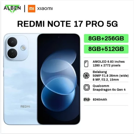 Xiaomi Redmi Note 17 PRO 5G [8GB+256GB] [8GB+512GB] Display 6.83 Inches - Snapdragon 6s Gen 4 - Camera 50MP - Battery 8340mAh - Garansi resmi 1 Tahun